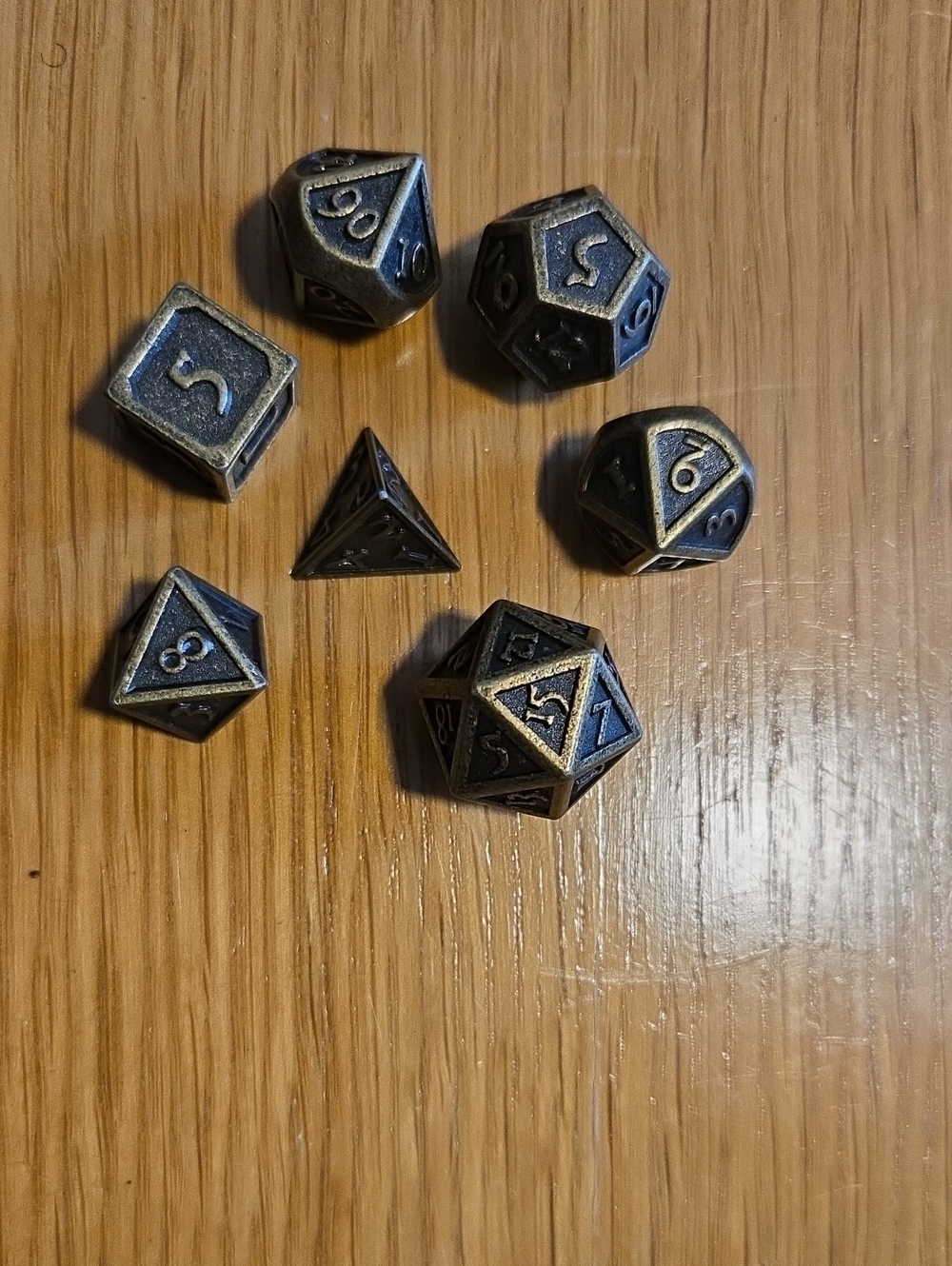 Antique Brass Metal RPG Dice Set - 7pc